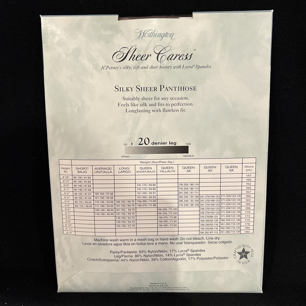 Vintage Worthington SHEER CARESS Control Top Queen Tall Pantyhose Smoke Grey New - Picture 2 of 4